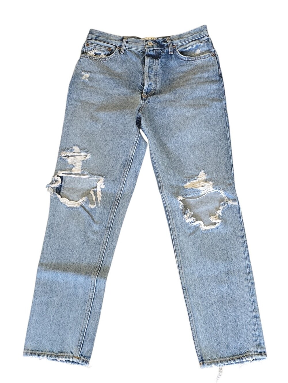 AGOLDE High-Rise Cropped Fly Button Distress Straight Leg Denim Jeans‎ Size 27
